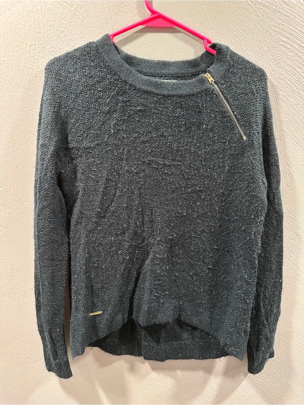 Abercrombie & Fitch Dark Charcoal Crewneck Sweater with Angled Zip Detail
